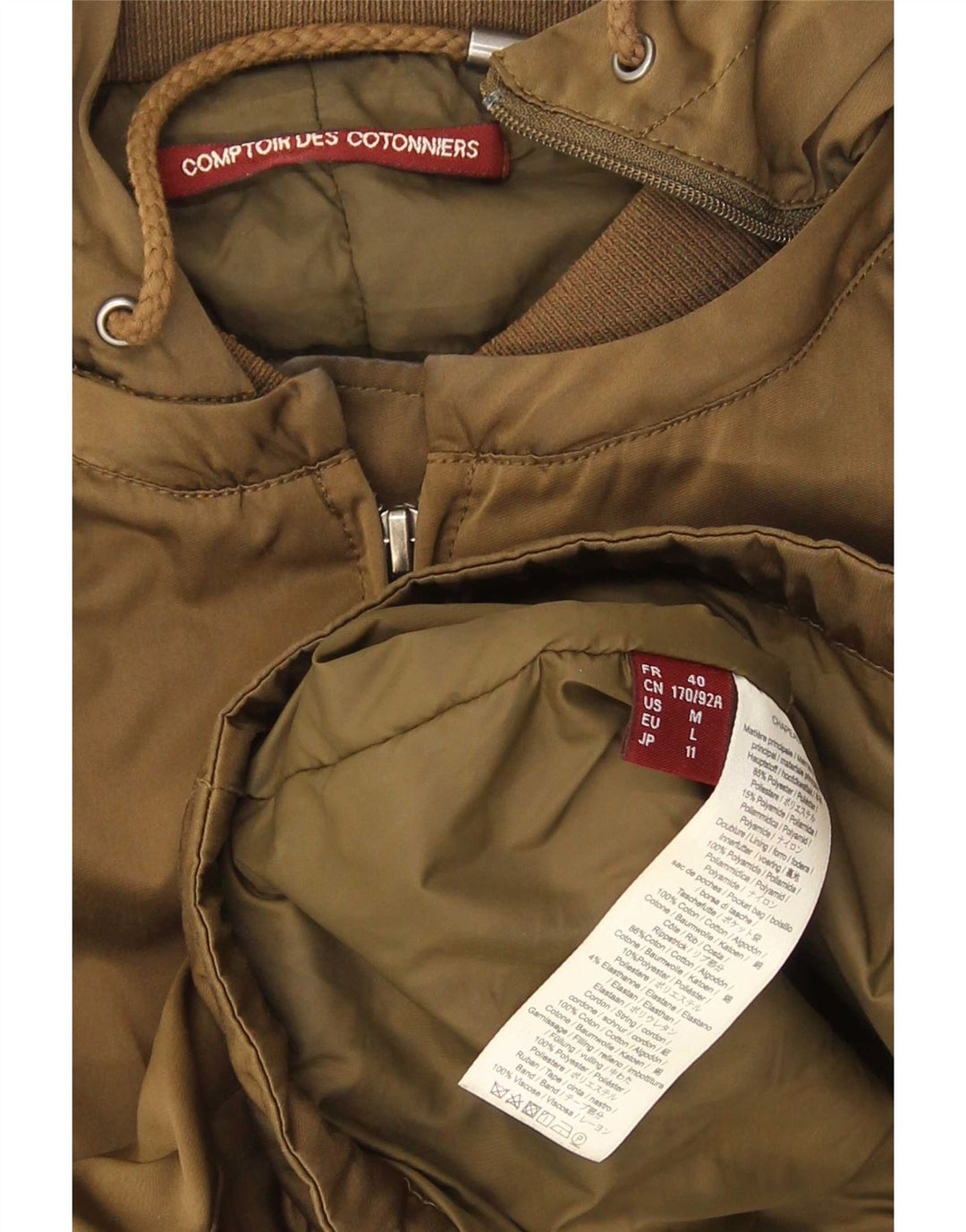 Comptoir Des Cotonniers Dame Hooded Parka Jacket UK 14 Medium Khaki
