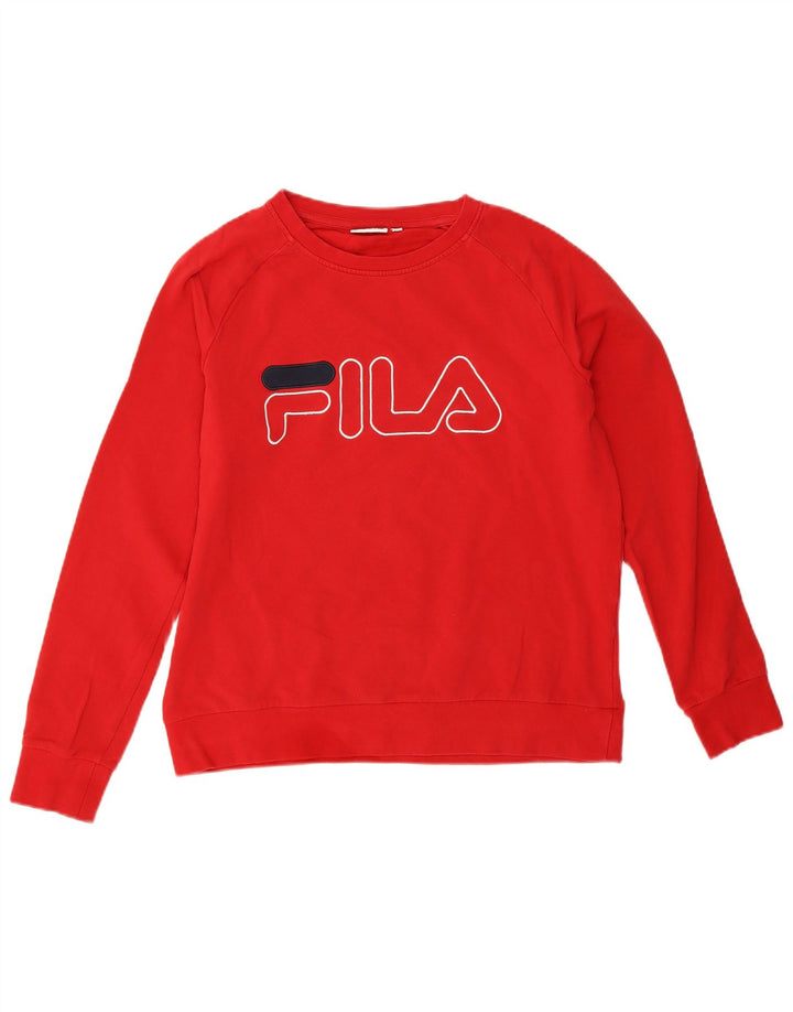 Fila Dame Grafisk Sweatshirt Jumper UK 14 Medium Rød