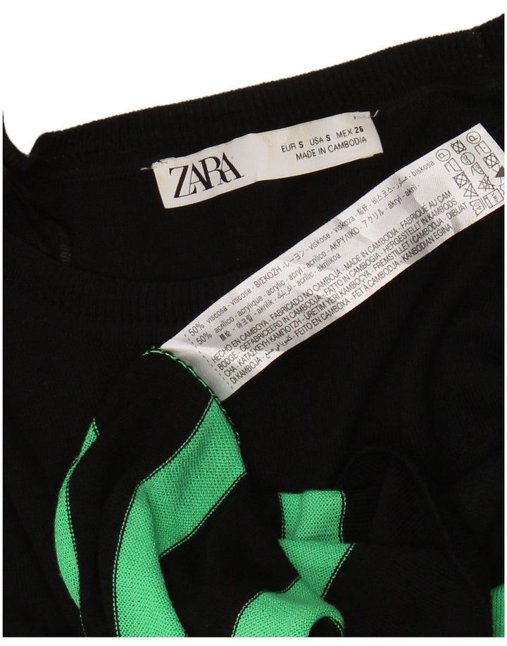 Zara Dame Boat Neck Jumper Sweater UK 10 Small Sort Stribet Viscose