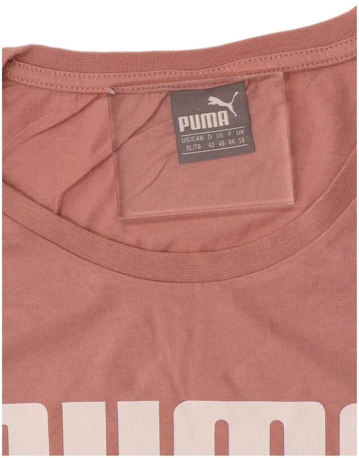 Puma Dame Loose Fit Crop Grafisk T-Shirt Top UK 16 Large Pink