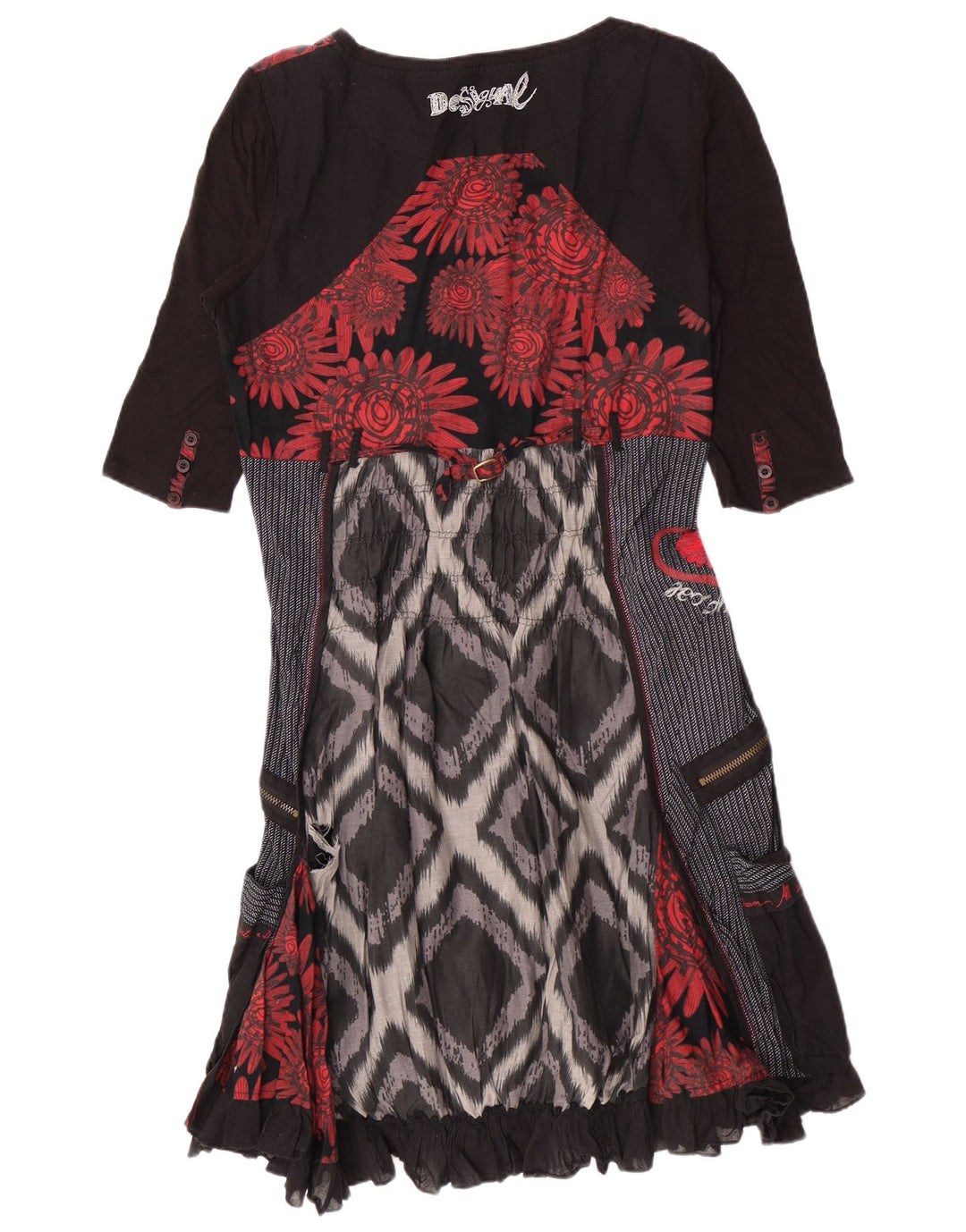 Desigual Empire kjole til kvinder EU 42 Stor sort patchwork bomuld