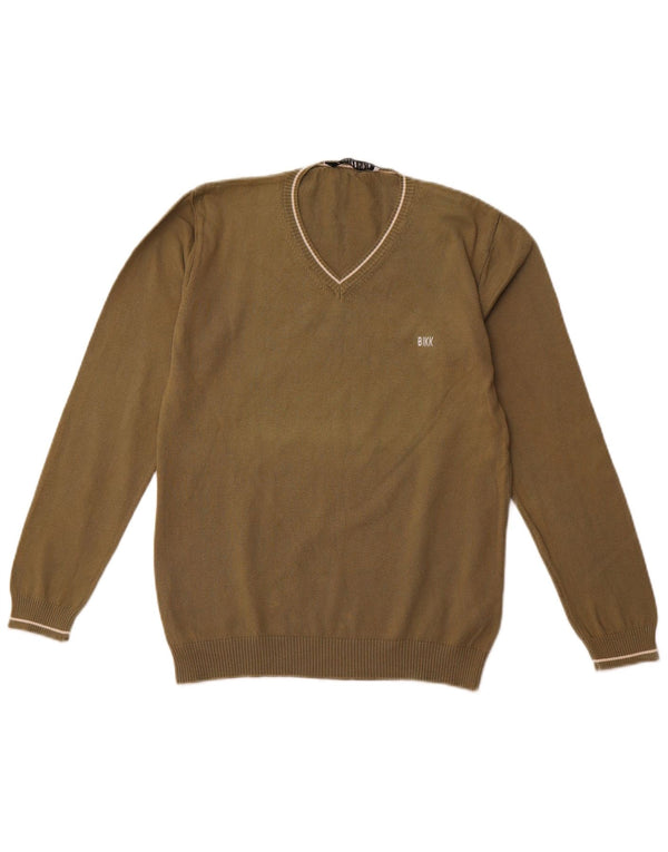 BIKKEMBERGS Drenge V-hals sweater 11-12 år Khaki Bomuld