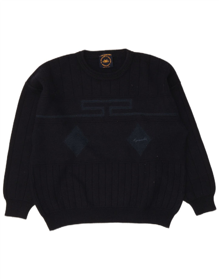 Il Granchio Herre Crew Neck Jumper Sweater Large Navy Blue Argyle/Diamond