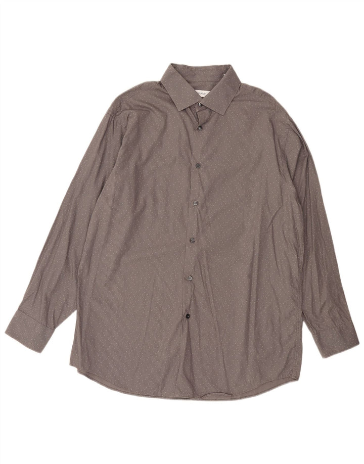 Calvin Klein Herre Regular Fit Skjorte Størrelse 16 1/2 Large Grå plettet bomuld