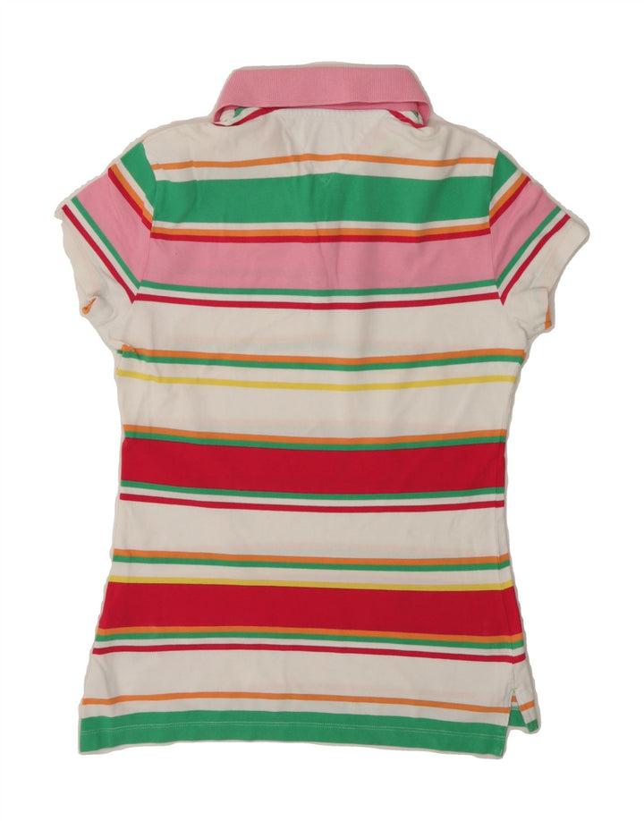 TOMMY HILFIGER Womens Polo Shirt UK 12 Medium Multicoloured Striped Vintage Tommy Hilfiger and Second-Hand Tommy Hilfiger from Messina Hembry 