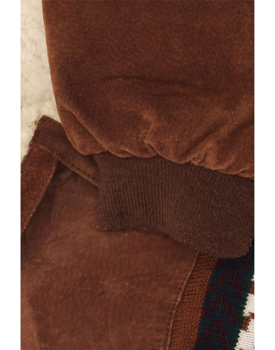 Vintage Herre Sherpa Loose Fit Jakke UK 44 2XL Brun Geometrisk Læder