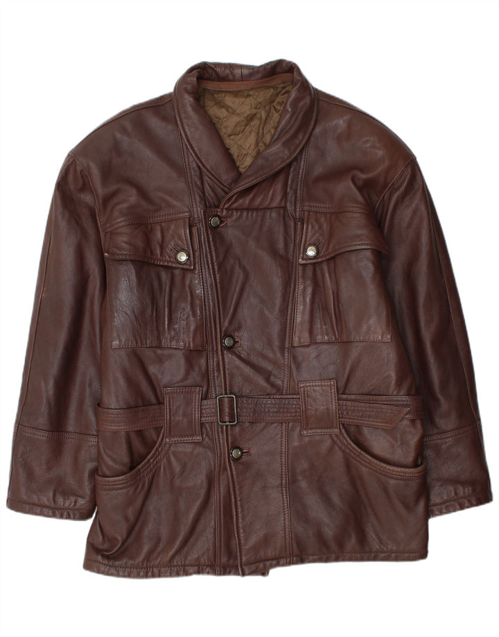 Vintage Herre Bælte Læderjakke EU 50 Stor Brun Læder