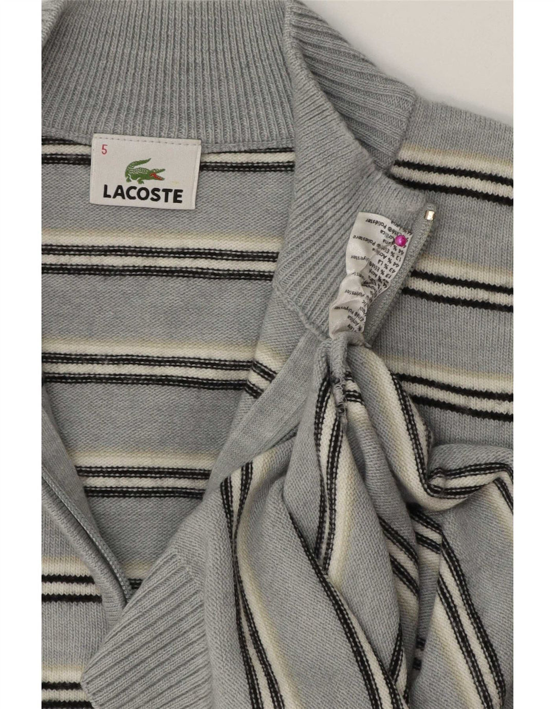 Lacoste Herre Zip Neck Jumper Sweater Størrelse 5 Stor Blå Stribet Uld