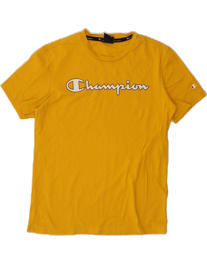 CHAMPION Mens Graphic T-Shirt Top Small Yellow Cotton Vintage Champion and Second-Hand Champion from Messina Hembry 