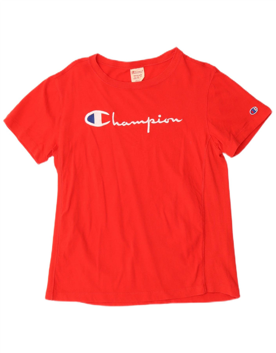 Champion Dame Grafisk T-Shirt Top UK 14 Medium Rød Bomuld