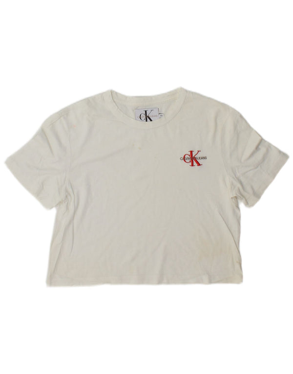 Calvin Klein Dame Crop T-Shirt Top UK 6 XS Hvid
