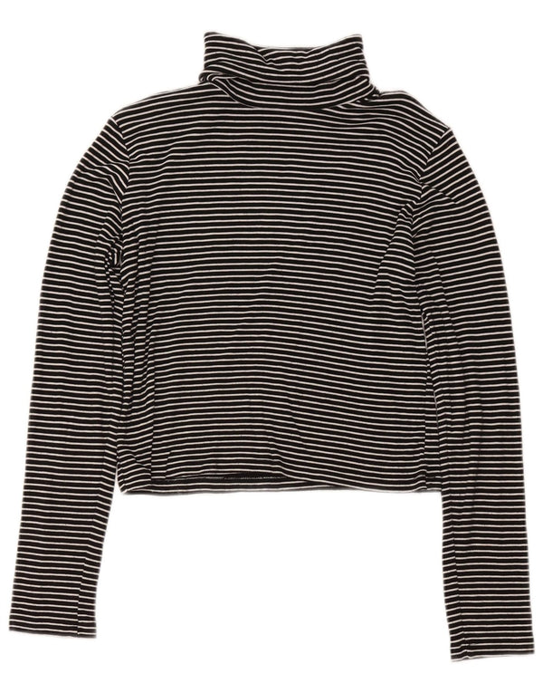Zara Womens Crop Top Langærmet UK 14 Stor Sort Stribet Viscose