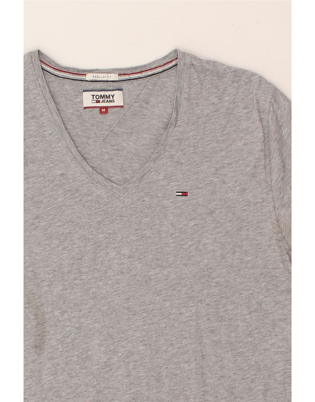 TOMMY HILFIGER Womens Regular Fit T-Shirt Top UK 14 Medium Grey Flecked Vintage Tommy Hilfiger and Second-Hand Tommy Hilfiger from Messina Hembry 