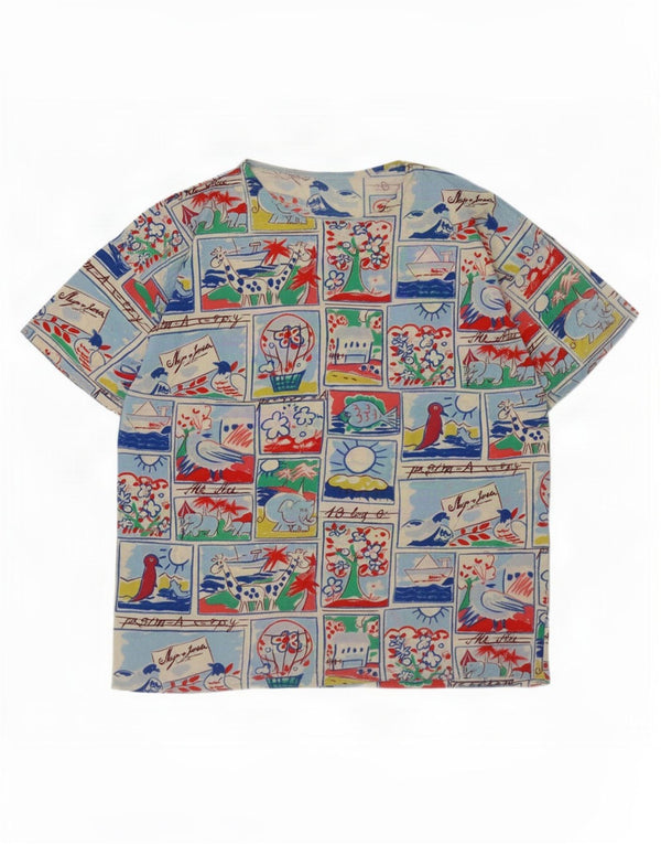 Vintage Dame Grafisk T-Shirt Top UK 16 Stor Flerfarvet