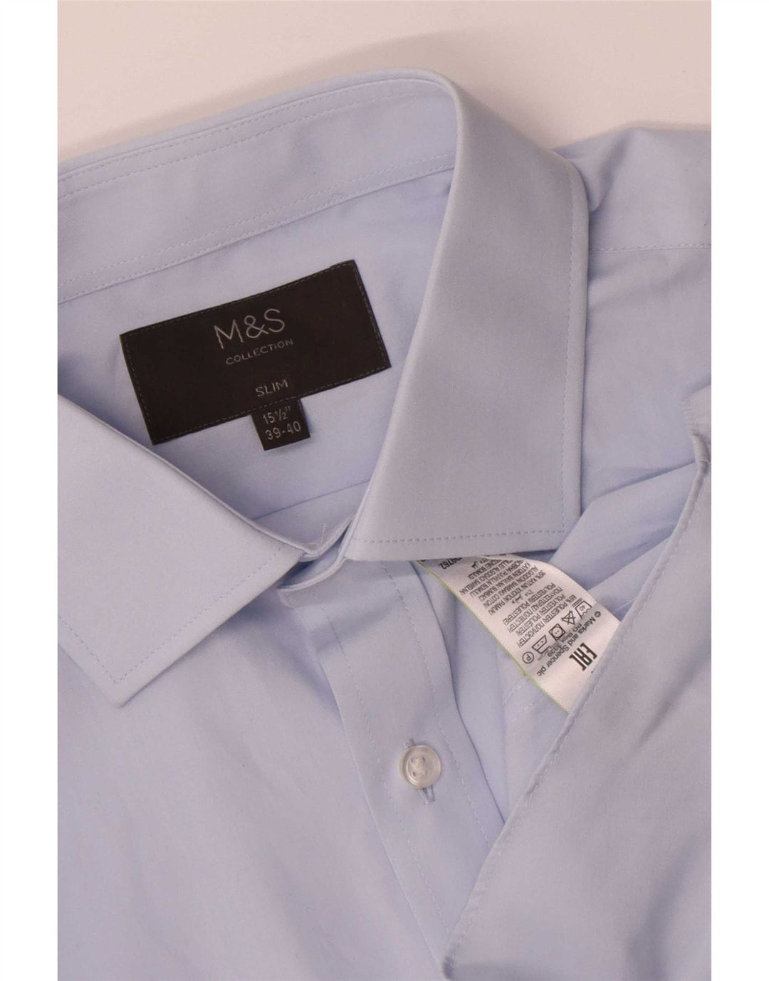 Marks & Spencer Herre Slim Shirt UK 39/40 15 1/2 Medium Blue Polyester
