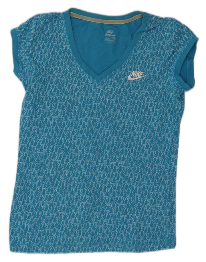 NIKE Womens Graphic T-Shirt Top UK 10 Small Blue Cotton