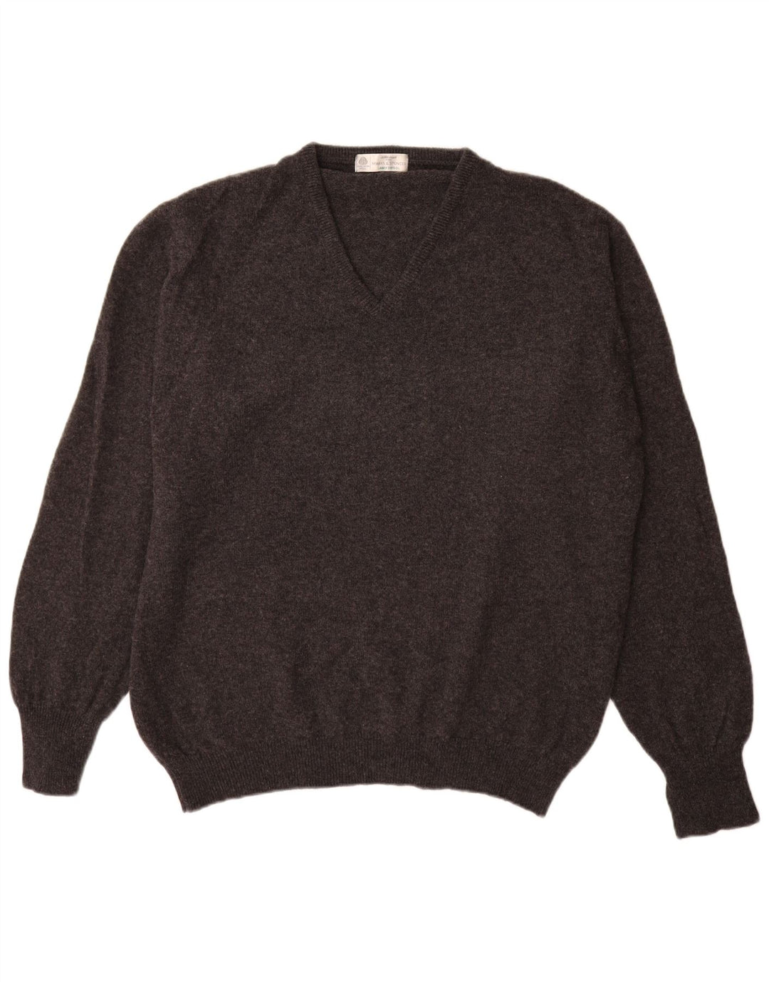 Marks & Spencer Herre V-hals trøje Sweater Large Grå Flecked Lammeuld