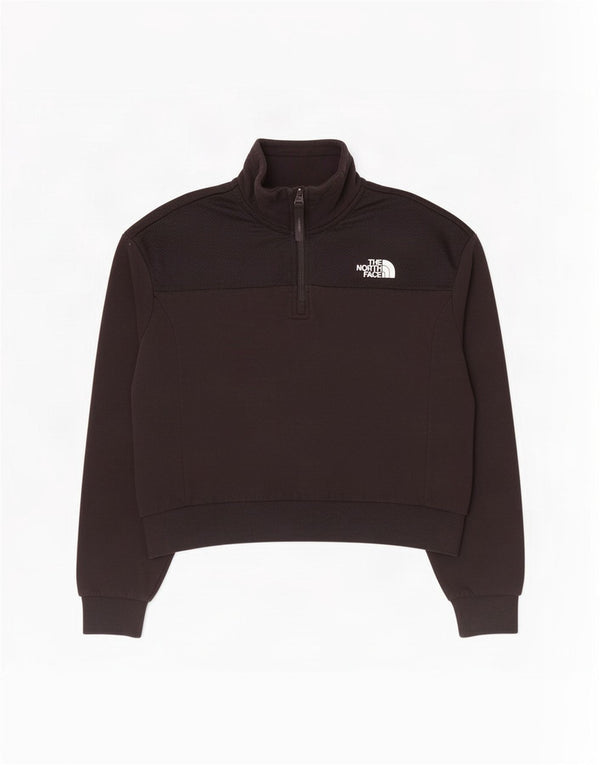 The North Face Womens Zip Neck Sweatshirt Jumper UK 14 Large Black Cotton