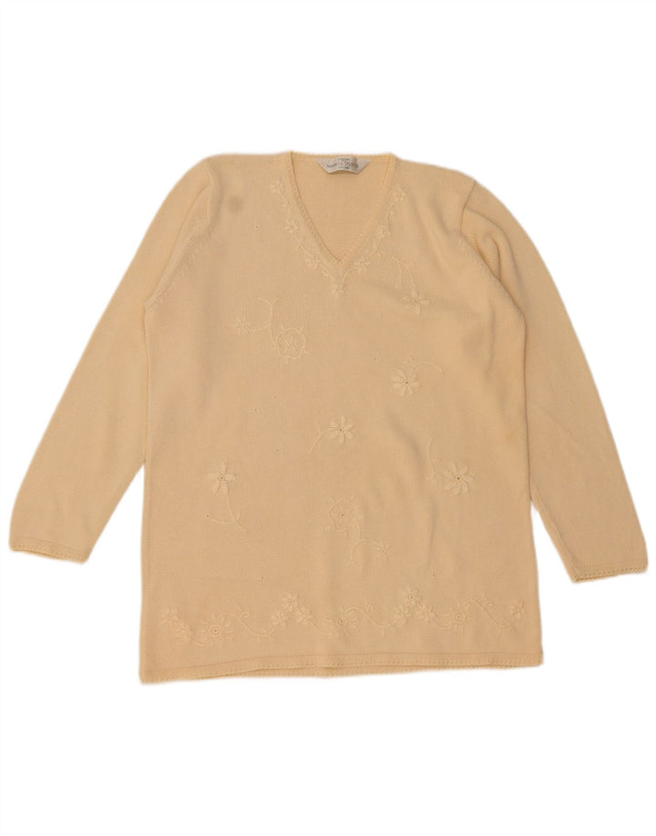 Marks & Spencer Dame V-hals sweater UK 12 Medium Beige Floral