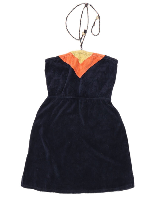 Juicy Couture Dame Velour Halter Dress UK 16 Large Navy Blue Colourblock