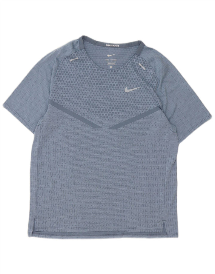 Nike Dame Dri Fit T-Shirt Top UK 14 Medium Blue Geometric Polyester