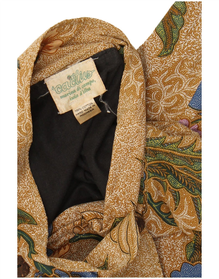 VINTAGE Kortærmet Bolero Top til kvinder UK 20 2XL Brun Blomsterbomuld