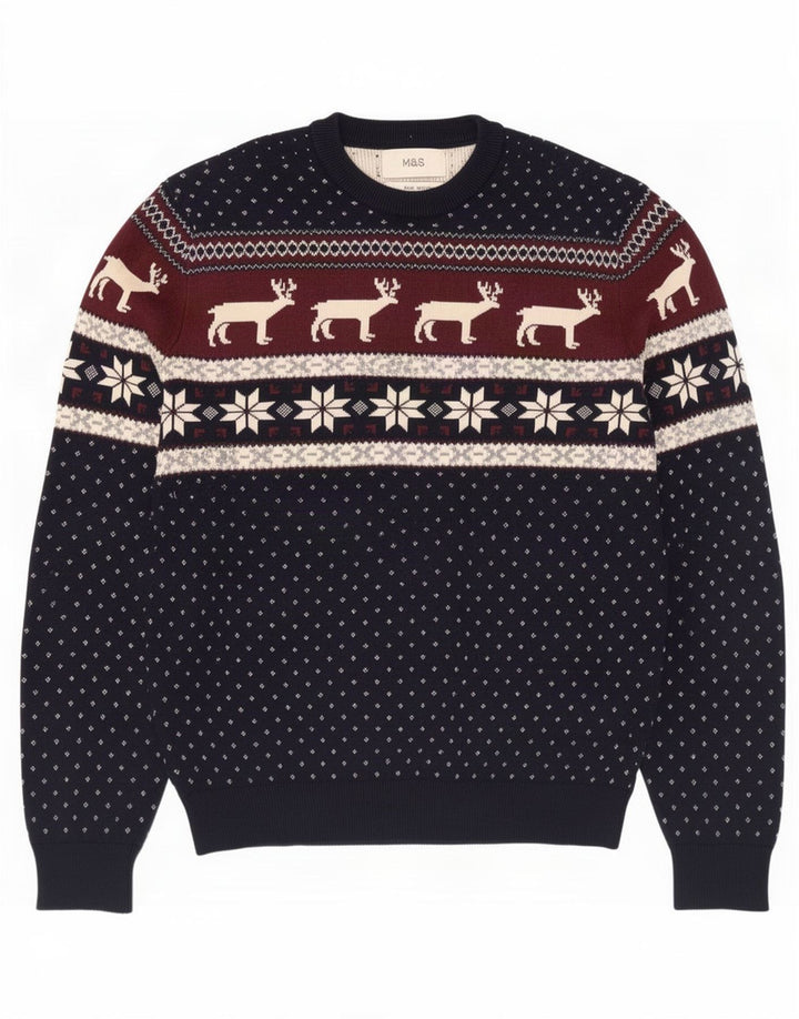 Marks & Spencer Herretrøjetrøje med rund hals mellem marineblå Fair Isle