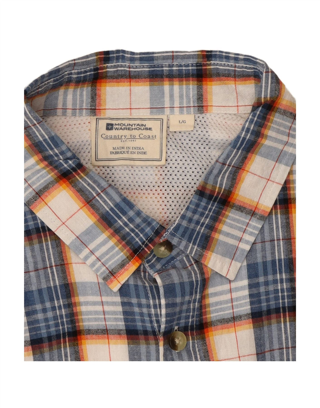 MOUNTAIN WAREHOUSE Mens Short Sleeve Shirt Large Blue Check Cotton