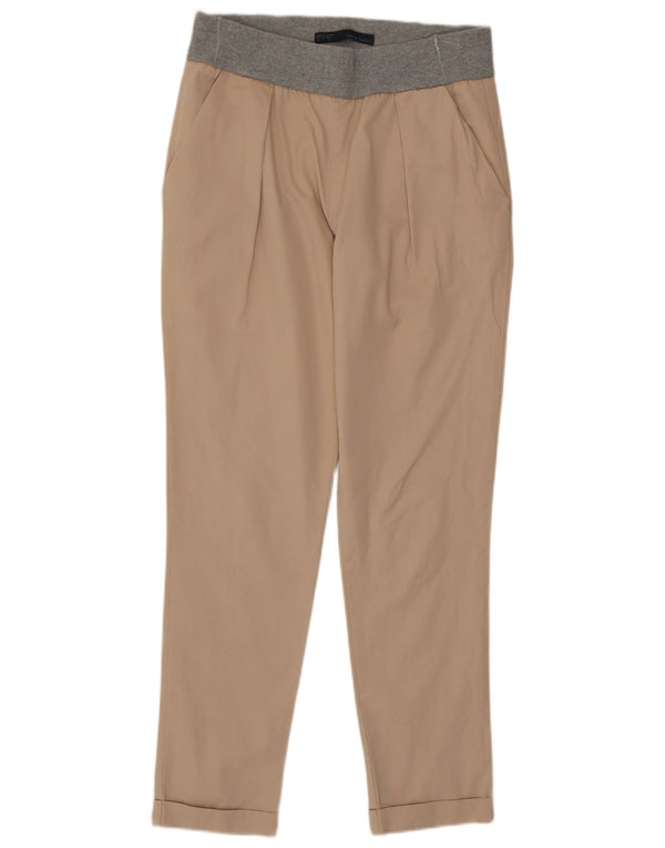 Zara Slim Chino-bukser til kvinder Small W26 L27 Beige Colourblock Bomuld