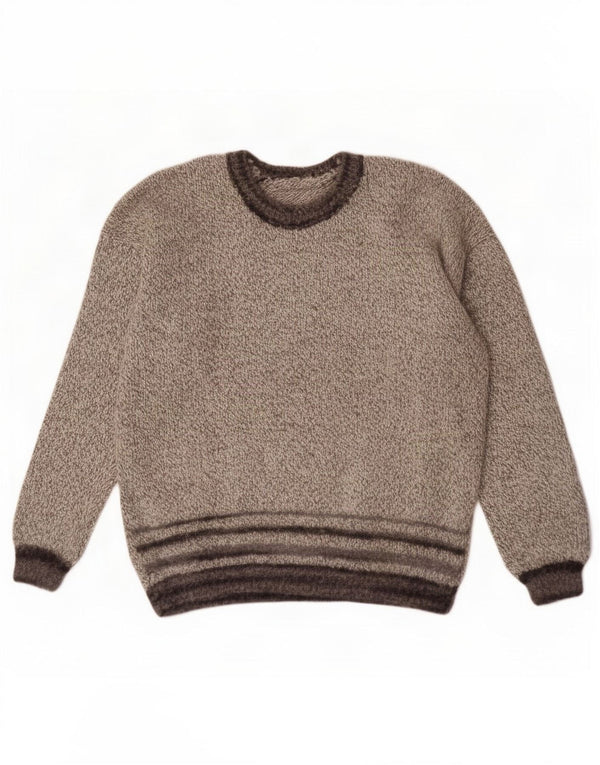 Vintage Mens Boat Neck Jumper Sweater Medium Grey Striped