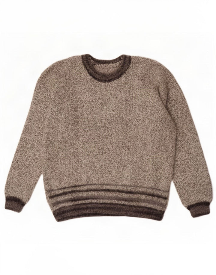 Vintage Herre Boat Neck Jumper Sweater Medium Grå Stribet