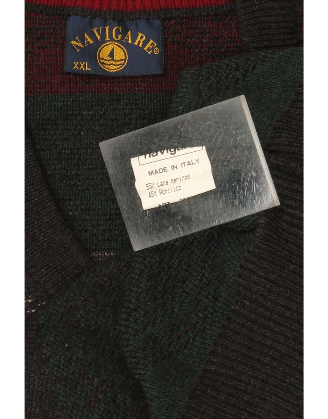 NAVIGARE Herre V-hals sweater 2XL Grøn Argyle/Diamond Merino Uld