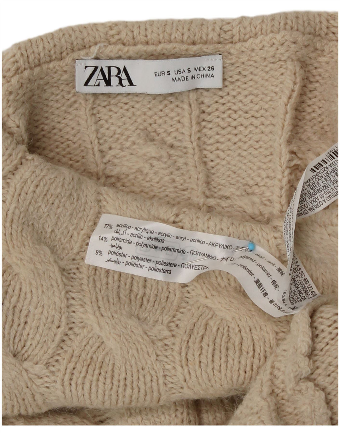 Zara Dame Rullehals Sweater UK 10 Small Beige