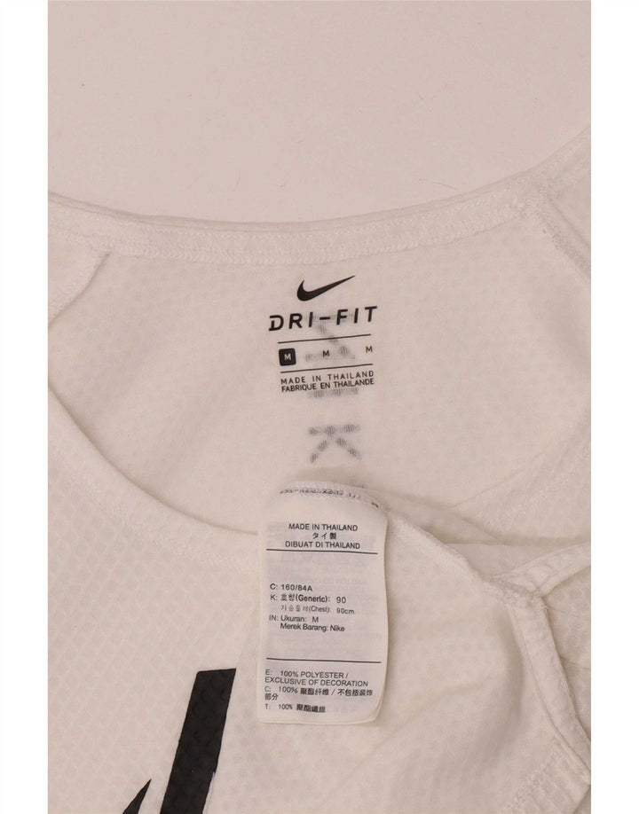 Nike Dame Dri Fit Grafisk T-Shirt Top UK 14 Medium Off White Polyester