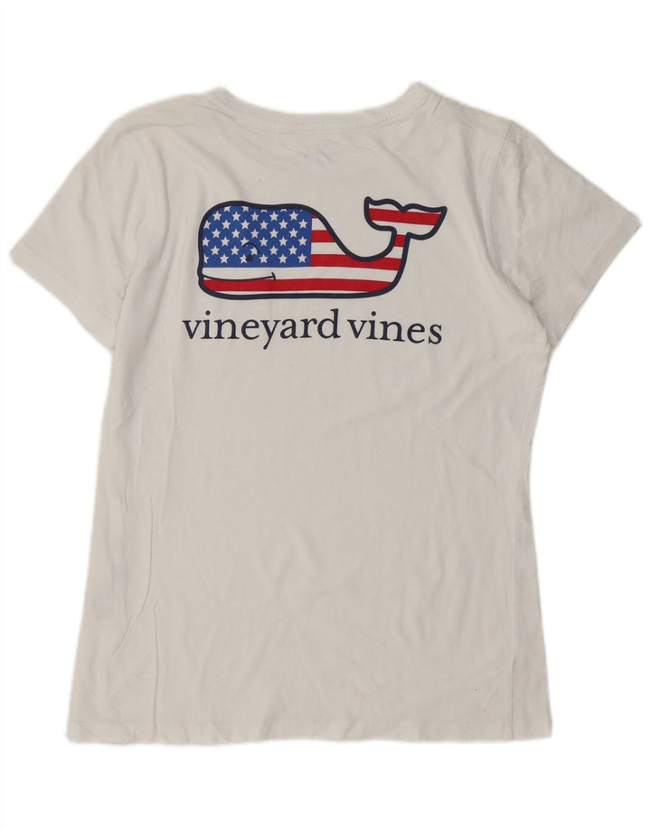 VINEYARD VINES Dame Grafisk T-Shirt Top UK 10 Small White Bomuld