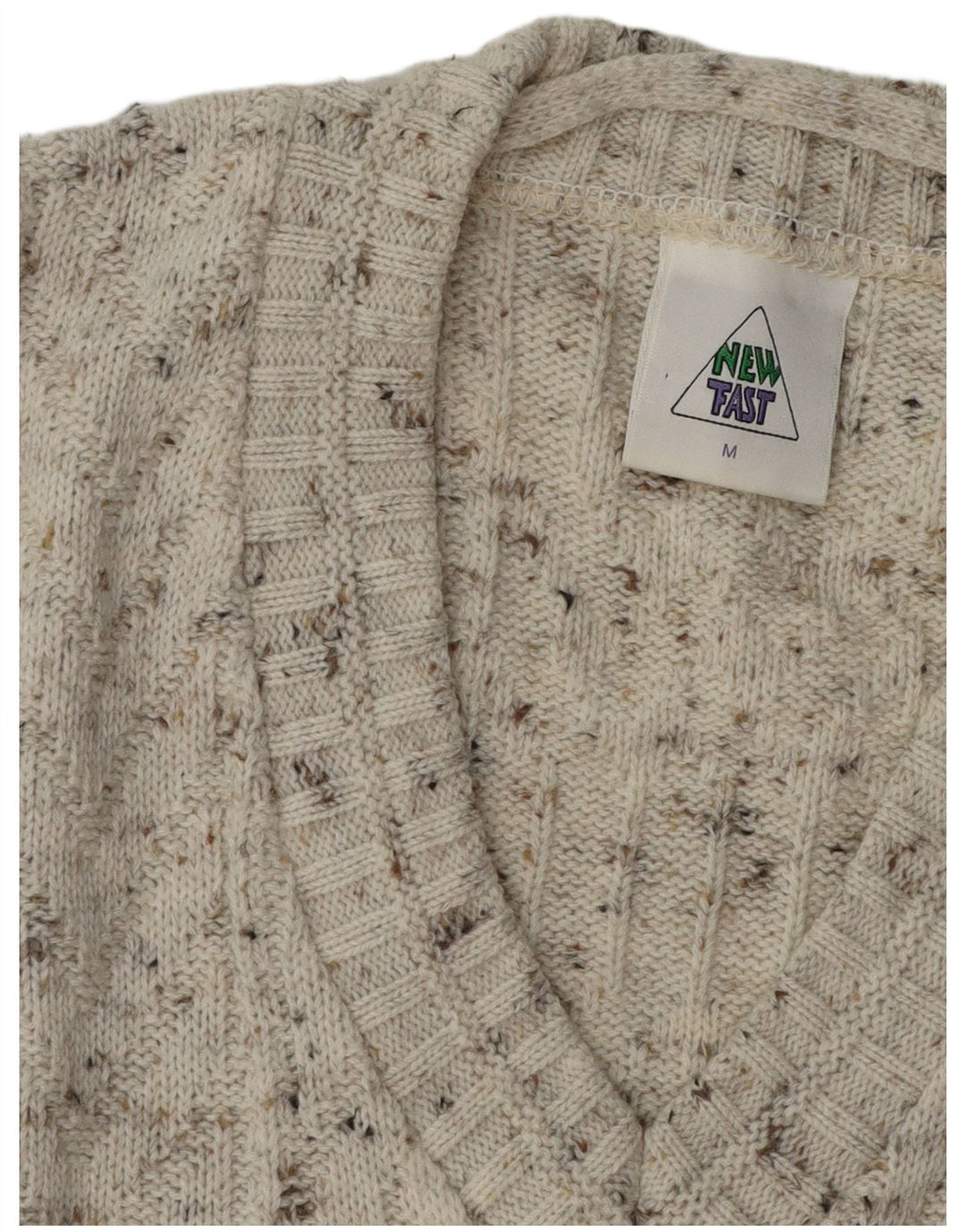 NEW FAST Mens New Fast V-Neck Jumper Sweater Medium Off White Flecked