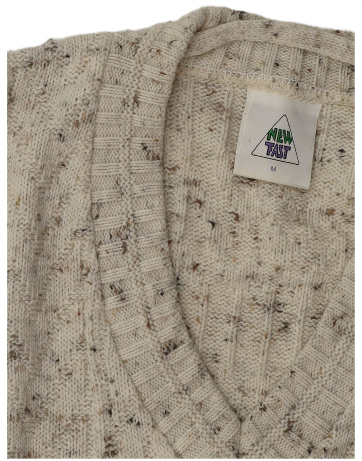 NEW FAST Mens New Fast V-Neck Jumper Sweater Medium Off White Flecked