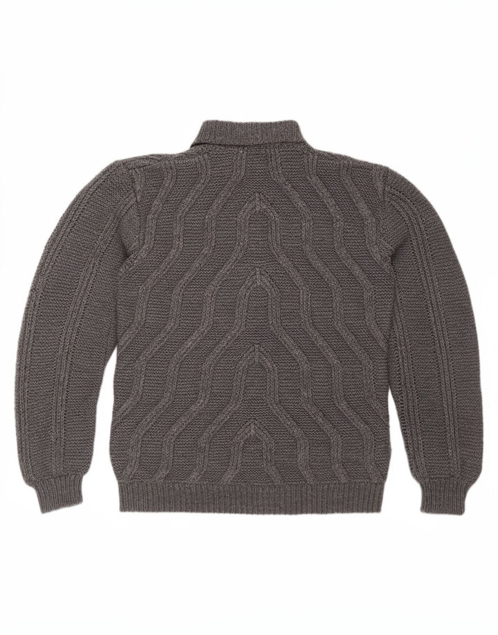 Vintage Herre Turtle Neck Jumper Sweater Medium Grå Geometrisk