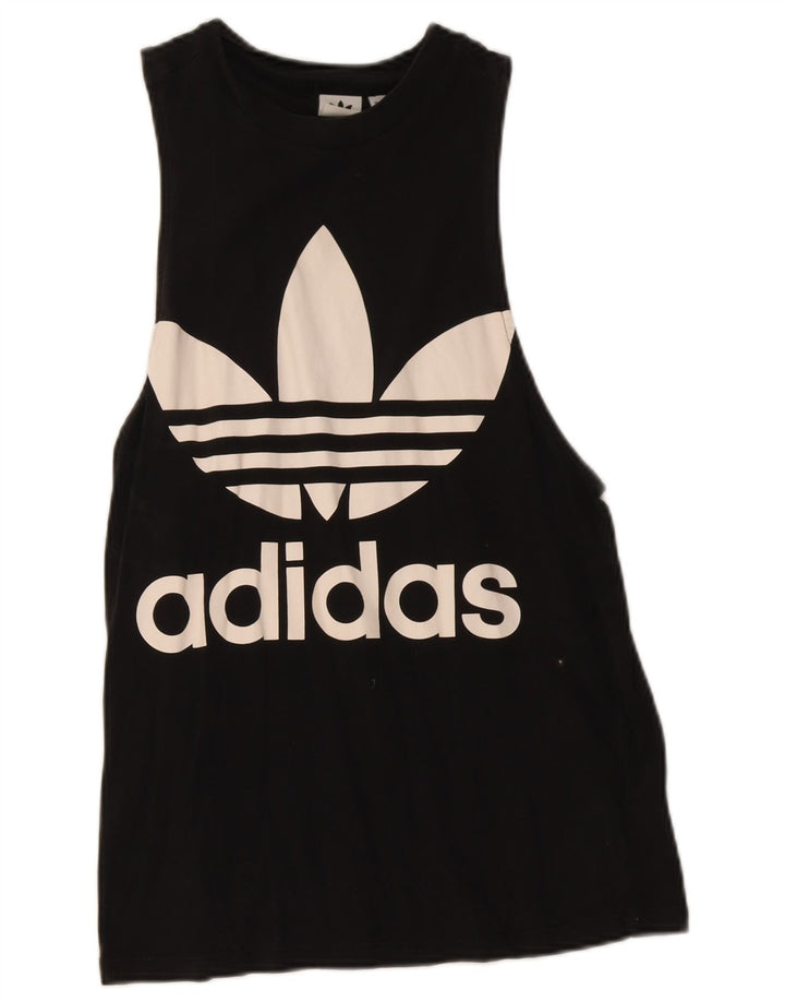 Adidas Dame Grafisk Vest Top UK 12 Medium Sort Bomuld