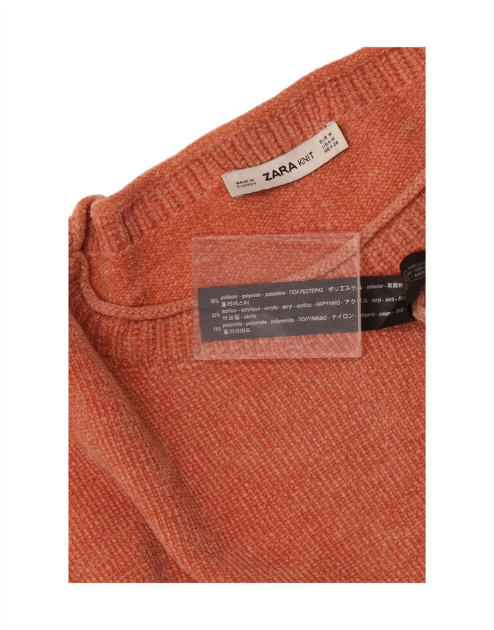 Zara Dame Oversized Boat Neck Jumper Sweater UK 14 Medium Orange