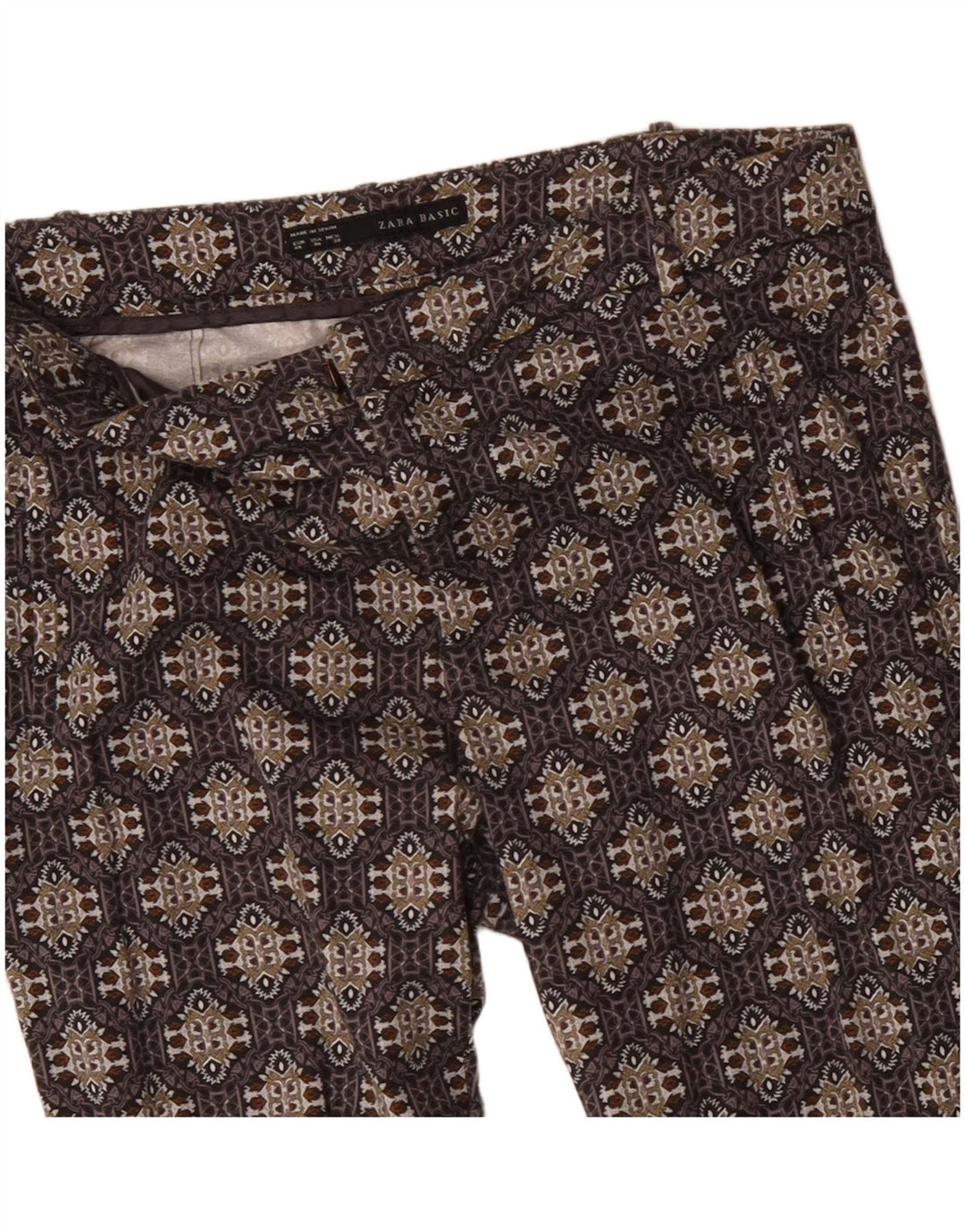 ZARA Womens Slim Casual Trousers EU 40 Medium W30 L27 Brown Geometric