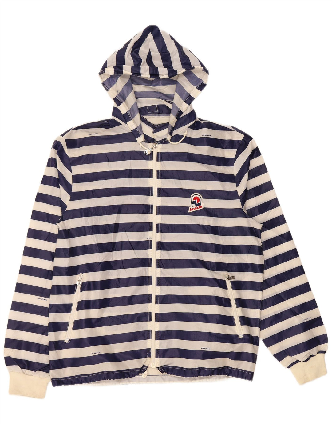 INVICTA Regnjakke med hætte til mænd UK 40 Stor marineblå stribet polyester