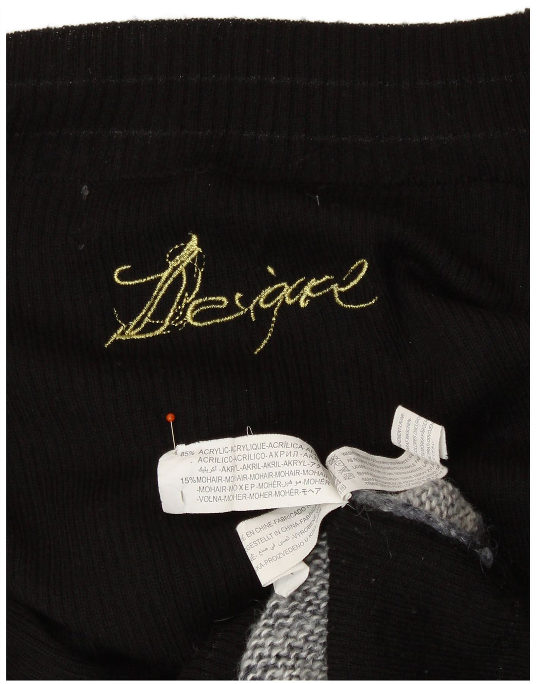 DESIGUAL Dame Boat Neck Jumper Sweater UK 12 Medium Sort Farverig