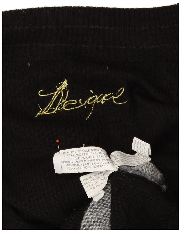 DESIGUAL Dame Boat Neck Jumper Sweater UK 12 Medium Sort Farverig