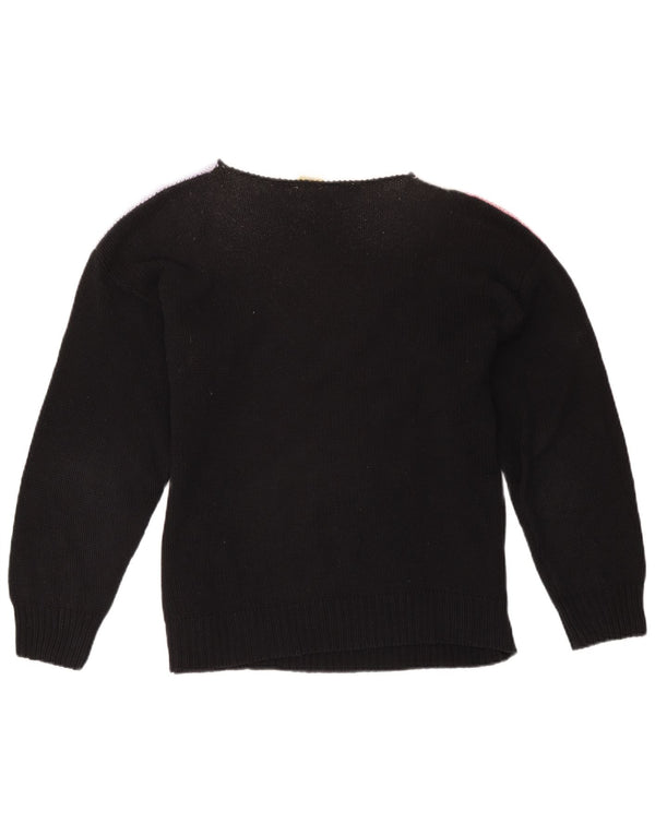 Vintage Dame Boat Neck Jumper Sweater EU 40/42 Medium Black Floral Bomuld