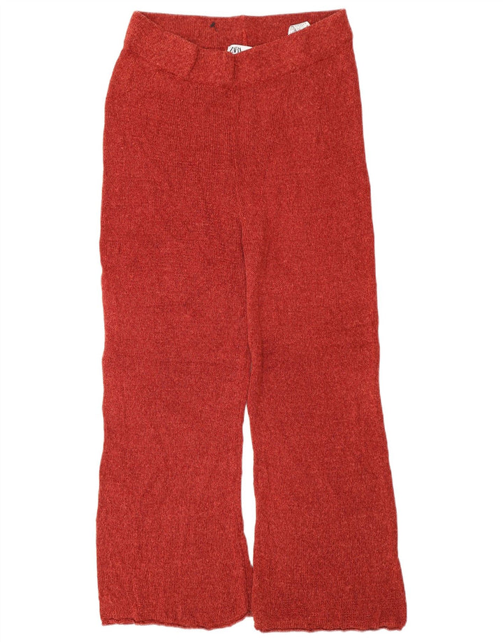 Zara Dame Strik Cropped Trousers Medium W28 L24 Red Linen