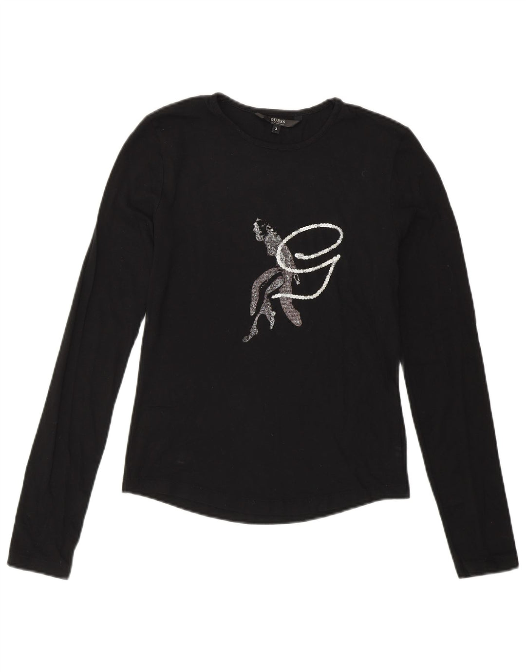 Guess By Marciano Dame Grafisk Top Langærmet Størrelse 3 XS Sort