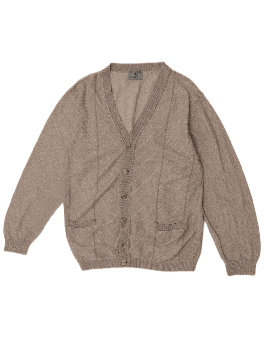 Enzo Goti Herre Cardigan Sweater Lille Grå Chevron Akryl