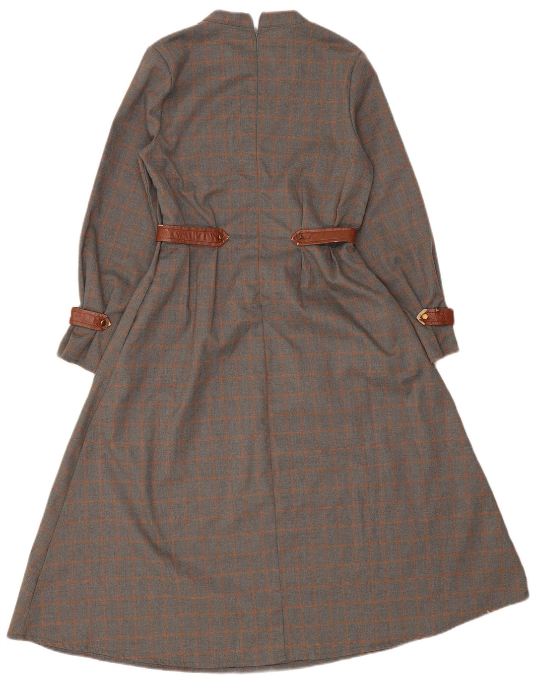 Vintage Dame Langærmet Maxi Kjole UK 10 Small Grey Check