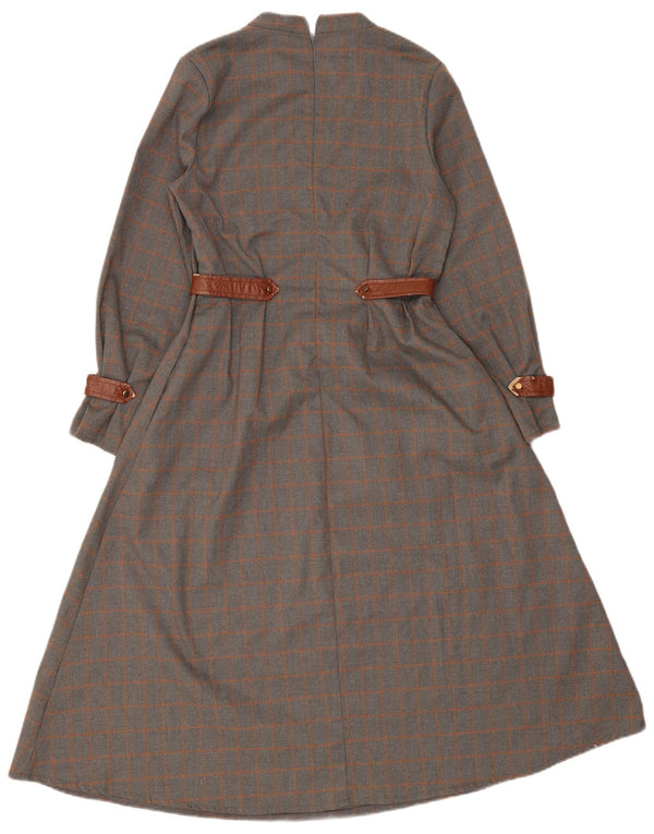 Vintage Dame Langærmet Maxi Kjole UK 10 Small Grey Check